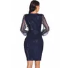 Seksowna vintage brokat z długim rękawem cekin letni Dres klub pary sukienki jesień biuro bodycon sukienka ubrania vestidos 220509