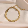 18K Gold Plated Waterproof Braided Herringbone Chain Necklace Bracelets Set Wholesale Stainless Steel Jewelry For Women 220810