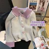 Coréen doux Peter Pan col coeur bouton Cardigan pull mode Hit couleur manches longues pull tricoté mignon lâche femmes haut 220816