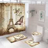 Paris Eiffel Tower Shower Curtain Set with Rugs Waterproof Curtain Bathing Screen Anti-slip Toilet Lid Cover Rugs Bathroom Decor 220517