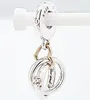 Tvåfärgade bröllopsringar dangle charm 925 silver pandora charms för armband DIY smycken gör kit lösa pärlor silver grossist 799319C01