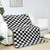 Decken Schachbrett-Plaid-Decke, Teppich mit Quaste, Retro-Schachbrett-Druck, Sofa, gestrickt, einzeln, Wandteppich, Heimdekoration, 125 x 150 cm