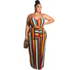 Designer fashion women plus-size dresses large women's dress with loose stripe and belt