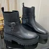 Designerstiefel mit Schnalle, geschnürt, oberschenkelhohe Stiefel, Wüstenritterstiefel, sperrige kurze Martin-Stiefel aus echtem Leder für Damen, 5,5-cm-Plateaustiefel mit Box Nr. 397