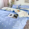 Solid Color Love Mönster Sängkläder Set 3/4 PCS Bed Cover Sheet Pudowcase AB Double-Sided Diset Set Full Queen King Size