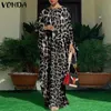 Женское платье Kaftan Summer Vintage Leopard Print Party Long Maxi повседневное рукав с плиссированной рубашкой пляж Vestidos D220615