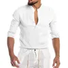 Erkekler Sıradan Gömlek Erkek Moda Pamuk Keten Ön Plaket Gömlek Uzun Kollu Yaz Kazak Henley Gömlekler