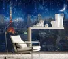 Papel de paede 3d peint peint Eiffel Tower Night City Ville TV fond mur salon chambre stéréoscopique murale