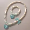 Earrings & Necklace Cute Children Pearl Bracelet Heart Star Glitter Girls Princess Beaded Jewelry Set Festival Gifts W220423