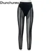 Sexy See Through Mesh High Waist Leggings Slim Sport Pants Casual Black Spliced Sheer Long Trouser Women Fitness Sweatpant 220628