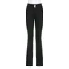 Pantalon féminin Capris Indie Aesthetics Slim Low Raise Flare e-Girl Pockets vintage solides Automne 90 Fashion Black Traferswomen's