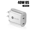 デュアル20W USBタイプC高速充電器クイックチャージ4.0 QC 3.0用iPhone 13ミニ12 Pro 11 Max Samsung S22 Huawei Xiaomi Oppo Vivo Lg Wall Chargers EU UK US Plug Power Adapter