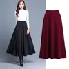 Kjolar hög midja veckad elegant kjol vin röd svart fast färg långa kvinnor faldas saia 5xl plus size ladies jupeskirts