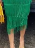 Green Fringe Bodycon Pencil Skirts Tassel High Waist Women Stretch Sheath Midi Length Ladies Slim Jupe Saias faldas Big Size 220317