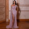 Eleganta rosa kristaller prom klänningar en axel paljetterad aftonklänning skräddarsydd sido split ärmlöst glänsande golvlängd festklänning