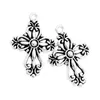 Filigree Flower Cross Religious Charm Antique Silver Spacer Pendants Alloy Handmade Jewelry Findings & Components L425 20.5x27.9mm 20pcs/lot