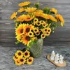 Decorative Flowers & Wreaths Artificial Sunflower Bouquet Home Decor Highly Realistic Silk Daisies Sun Flower Arrangement Wedding Party Deco