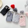 Heart-shaped plush fur cell phone case cases for iphone 13 12 mini 11 Pro Max XR XS 6 7 8 Plus winter warmth phone back cover