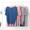 Women's Sleepwear Women's Female Modal Patchwork Color Sleep Tops Sexy Round Neck Nightwear Casual Asymmetrical Home Clothing Cozy