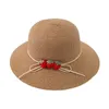 Geniş Memlu Şapkalar Kadın Dokuma Saman Güneş Şapk Sevimli Çilek Bowknot Paketle Plaj Capwide Wend22