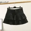 Gemutlich kvinnor denim mini sexig kjol jeans hög midja japan stil ruffles pläterad kort s-9xl 38 40 220322