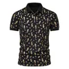 Men's Polos Shirts 2022 Summer High Quality Men Gold Printed Lapel Slim Business Casual Short Sleeves Clothing