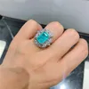 Cluster Rings Huitan Gorgeous Square Blue-green Stone Female Ring Unique Wedding Bands Jewelry Brilliant Cubic Zirconia Accessories 2022Clus