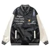 Jackets masculinos High Street Varsity Leather Men Baseball Bordery Flocking Patchwork