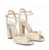 Brautsandale Marken Sacora Sandalen Schuhe für Bidal Hochzeit High Heels Weiße Perlen Leder Knöchelriemen Peep Toe Elegante Dame Pumps EU35-43