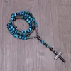 Pendant Necklaces Tiger Eye Stone With Hematite Cross Catholic Rosaries Men's Rosary Beads Natural Stones Necklace For ManPendant