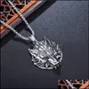 Pendentif Colliers Pendentifs Bijoux Rétro Collier Pour Hommes Ferocious Wolf Head Fashion Punk Animal Style Dpc