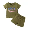 Newborn Baby Clothing Sets Boys Girls Independence Day Romper 0-24M Letter Printed Short Sleeve Sweatshirt Jumpsuits