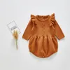 Baby Meisjes Gebreide Bodysuit Lente Baby geboren Lange Mouwen Effen Verstoorde Jumpsuit Outfit Set Baby Lente Herfst Kleding 220707