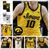Custom Iowa Hawkeyes 2020 Nieuw geel basketbal #55 Luka Garza 10 Wieskamp 22 McCaffery 5 Fredrick 3 Bohannon Murray White Black J221P