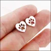 Stud Earrings Jewelry Love Heart Hollow Dog Paw Ear Copper Small Animals Footprints Earrs For Women Men Drop Delivery 2021 Tihz6