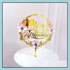 Cake Topper Light Flower Happy Birthday Infated Card Acrylic Elegant Font Party Baking Decoration Supplies Zyy400 Drop Delivery 2021 Tools