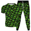 Men's Tracksuits Homens Mulheres Moda Folhas verdes frescas Leaf 3D Roupas de impressão Suit de camiseta masculina calça 2PCs Conjuntos de mais tamanho S-6xlmen