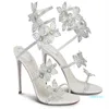 ロマンチックな白い夏のサンダルシューズ品質素材の花カオビラトップ豪華なパーティーウェディングハイヒールEU35-42