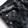 2022 Autumn Casual Men's Black Plaid Jeans Fashion Slim Jeans Denim