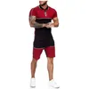 Herrspårar Mens Korta spårdräkt Set Colorblock 2 -delad tröjor Manliga uppsättningar Summer Casual Clothing Lapel Shirt and Shorts Sweat Suitmen Surmän