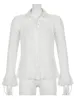 Bloups feminina camisas de botão transparente sólido para mulheres elegantes sexy doce camisa fofa escritório lady white trabalho roupas dobras manga larada