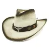 Berets Mężczyźni Kobiety retro zachodni kowbojski kapelusz skórzany pasek szerokie grzbiet wysokiej jakości klasyczne czapki do słomy hatberrets oliv22