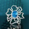 Oorbellen ketting foydjew origineel ontwerp luxe volle diamant topaz blauwe sieraden sets voor dames super feeën bowknot kettingen stud ringea