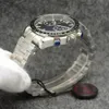 Hoogwaardige 44 mm quartz chronograaf herenhorloges rode wijzers roestvrijstalen armband vaste lunette met een bovenste ring met tachymetermarkeringen