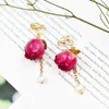 Dangle & Chandelier 1Pair Natural Dried Flower Earrings Gold Pink Rose Petal Women Drop Earring Party Real Dry Jewelry