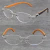 Säljer trä Rimless Metal Genomsnitt Ramar Designer 1164 Grain Micro-Paved Diamond Set Glasögon Röd Trä Optiska Män Kvinnor 18K Guldglasögon Framlös Ram