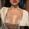 Other Rhinestone Crystal Bikini Bra Top Chest Belly Tassel Chains over Harness Necklace Body Jewelry Festival Party Er Up Drop Delivery7392406