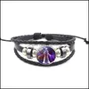 Charm armband smycken 12 konstellation med glas cabochon skorpion gemini stjärntecken armband handgjorda läder armband för unisex drop de