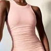 캐주얼 드레스 여자 민소매 드레스 주름 둥근 목 섹시 나이트 클럽 파티 바디콘 미니 슬림 핏 티셔츠 탱크 탑 드레스