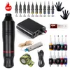 Complete Tattoo Machine Set Rotary Gun Pen Power Supply Cartridges Needles Permanent Makeup Accessories 220617